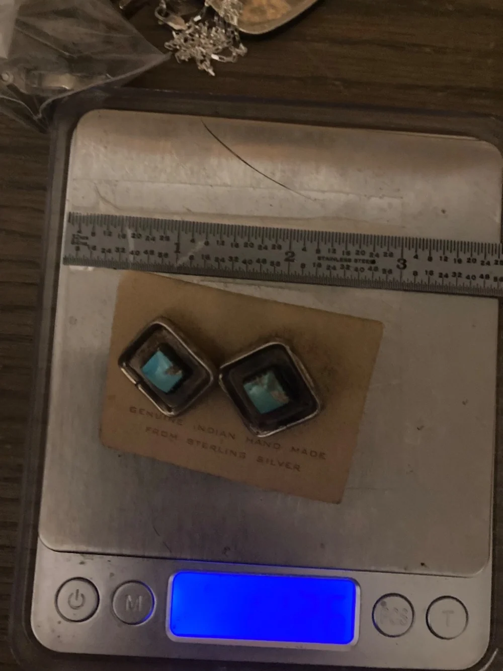 Vintage Sterling Silver Turquoise Cufflinks – Original “Indian Handmade” Tag